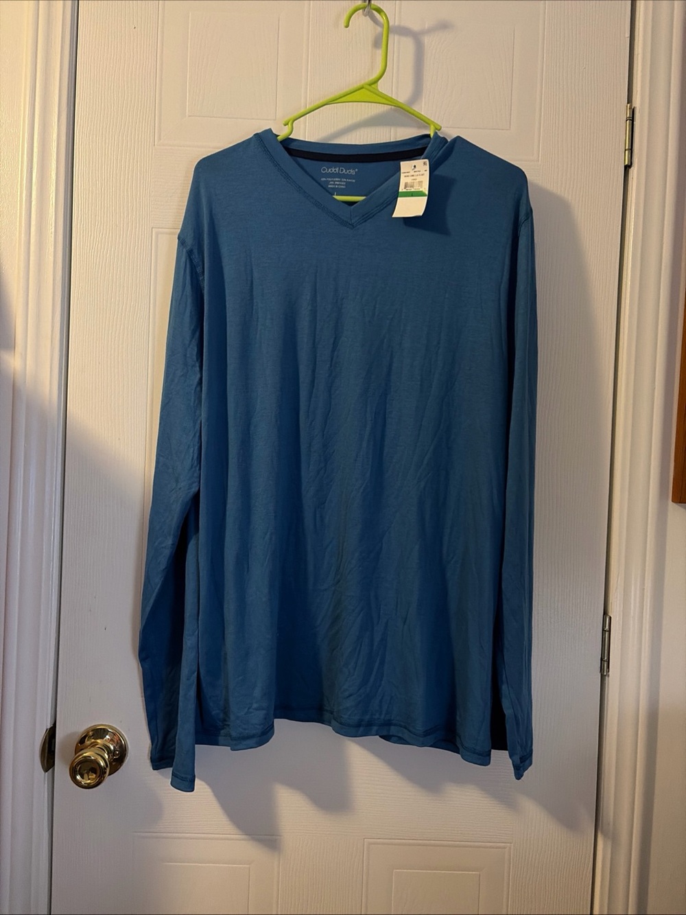 Cuddl Duds Men’s Blue Long Sleeve Sleepwear Shirt V-Neck Large Pajama Fit Top
